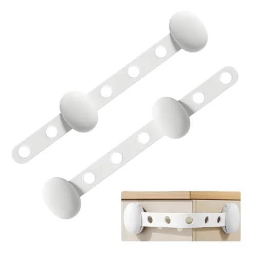 RYHHH 2 Stück Kindersicherung Schrank, Weiß Kindersicherung Schubladen, Verstellbare Baby Schubladensicherungen, Mit Starker Kleber, Einstellbare Länge, Für Schränke, Schubladen, Kühlschrank