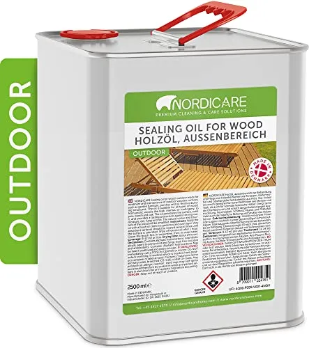 Nordicare Holzöl Außenbereich [2,5L] für Lärche, Eiche, Teak oder Akazienholz I Holz Öl Außen zum Holzschutz I Holzschutzöl Außen, Teaköl für Gartenmöbel, Holzpflegeöl, Lärchenöl, Bangkirai Öl…