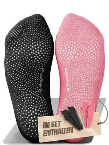 NirvanaShape Yoga & Pilates Socken [2 Paar, 39-41, Schwarz & Rosa] - Rutschfeste Yogasocken mit ABS Noppen für Damen u. Herren - Anti-Rutsch Stoppersocken aus bequemer Baumwolle [ÖKO TEX zertifiziert]