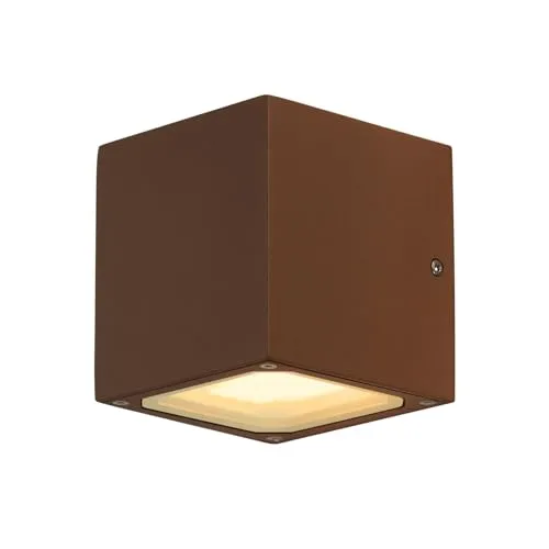 SLV SITRA CUBE Wandleuchte - Rostfarbener Fassadenstrahler - Kategorie: Lampenzubehör, würfelförmiges Design aus Aluminium, energiesparend mit max. 9W GX53 Sockel für stimmungsvolle Beleuchtung im Außenbereich.