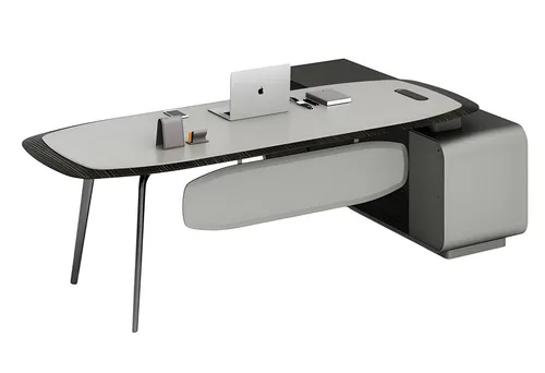 Moderner Schreibtisch Grau Schwarz mit Stauraum - Eleganter Schreibtisch im modernen Design, ideal für Ihr Arbeitszimmer. Maße: 240 x 180 x 75 cm, mit praktischen Ablageflächen für mehr Ordnung.