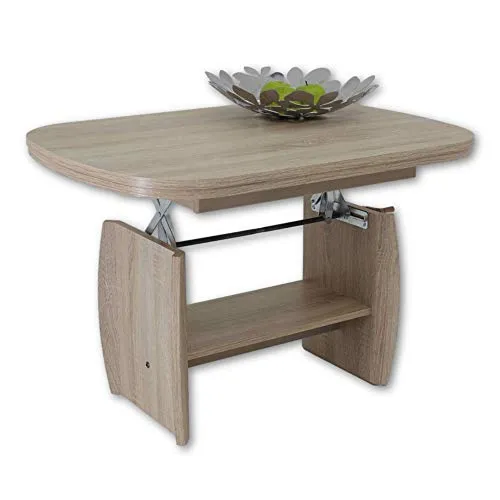 Stella Trading KIRK MINI Couchtisch - Höhenverstellbar & Ausziehbar in Eiche Sonoma - Beistelltisch fürs Wohnzimmer mit praktischem Design, höhenverstellbar von 52 cm auf 64 cm und ausziehbar von 95 cm auf 122 cm für maximale Flexibilität.