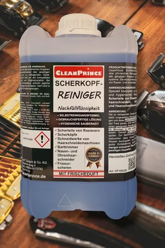 CleanPrince Scherkopfreiniger für Rasierer - Rasierer-Reinigungsmittel, pH-neutrale Lösung für die schonende Reinigung aller Scherteile von Rasierern, Nasenhaarschneidern und Trimmern. Einfach in Reinigungsmaschine oder Behälter anwenden.