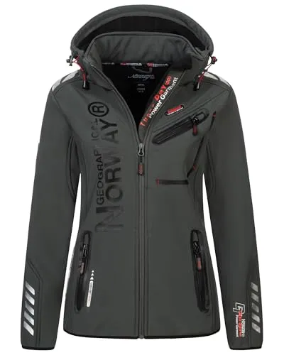 Geographical Norway Damen Softshelljacke Übergangsjacke Frühlings Regen Jacke Outdoor, Farbe:dunkelgrau-Schwarz, Größe:L 40
