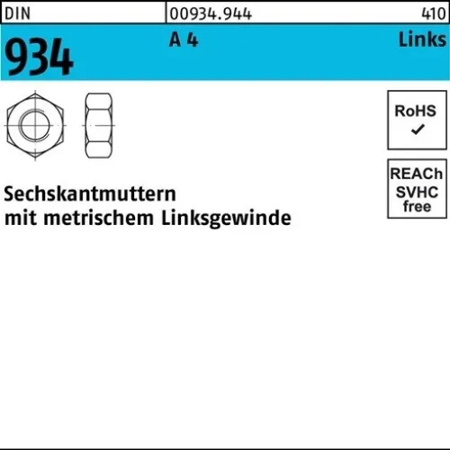 100er PACK(Stk)  000934940040060000 Sechskantmutter DIN 934 links M 6 -LH A 4 (-