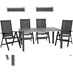 Gartengarnitur Uran 5-Teilig Metall/Textil/Holzwerkstoff
