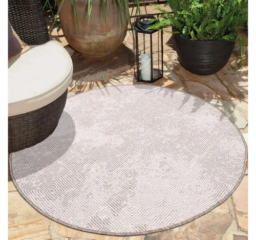 carpet city Outdoor Teppich Wetterfest 120 cm Rund - Beige - Wetterfester Wendeteppich für Balkon und Terrasse mit beidseitigem Rauten-Muster, ideal für vielseitige Dekoration und einfach zu reinigen.