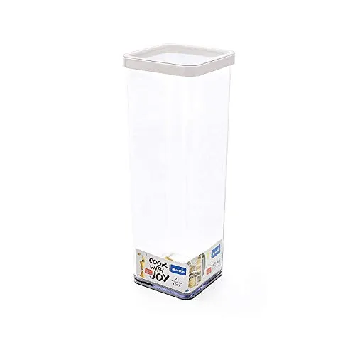 Rotho Loft quadratische Vorratsdose 2l mit Deckel und Dichtung, Kunststoff (SAN) BPA-frei, transparent/weiss, 2l (10.0 x 10.0 x 28.5 cm)