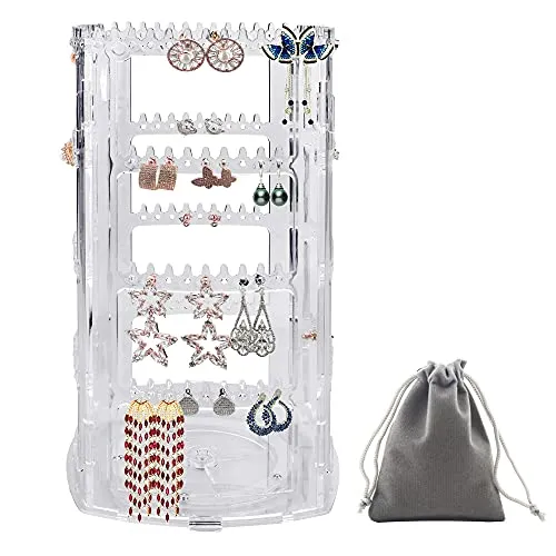 Speacour Halskettenhalter, 4 Etagen, 360° drehbar, Ohrringhalter, transparent, Schmuckaufhänger, Armband, Display-Rack, 236 Löcher und 248 Rillen für Ohrringe, Armbänder, Halsketten
