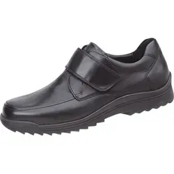 Waldläufer Herren Halbschuhe schwarz, Leder, 2224110/11.0 - Slipper & Loafer - Bequemer Halbschuh aus hochwertigem Glattleder mit Klettverschluss und herausnehmbarem Fußbett, ideal für breite Füße.