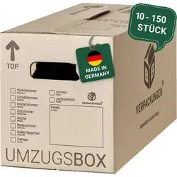 BB-Verpackungen Umzugskarton UMZUGSBOX, 2-wellig - Stabiler Umzugskarton mit 40 kg Traglast, aus 100% recycelter Pappe, schnell aufbaubar und ideal zum Stapeln. Perfekt für einen stressfreien Umzug!