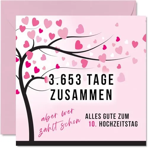 Stuff4 10. Hochzeitstag Karte Liebe - 3653 Tage Zusammen - 10 Jahrestag Karte Hochzeitstag Geschenke für Mein Mann Ehemann Meine Frau Ehefrau, 145mm Lustig Glückwunschkarten