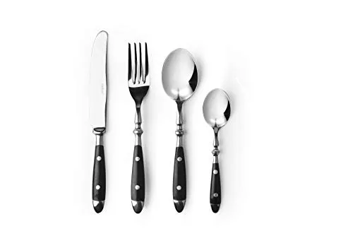 Excelsa Besteckset 24 Stück England Cottage - Elegantes 24-teiliges Besteckset aus Stahl mit stilvollen schwarzen Griffen, ideal für eine raffinierte Tafel. Langlebig und spülmaschinenfest, vereint es Tradition und Komfort.