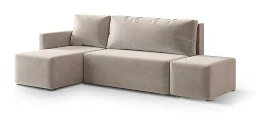 Masseno Ecksofa VELOTTI K L-S mit Schlaffunktion L-Form, Modern Sofa mit Bettkasten, Wohnzimmersofa, Couch, Soffa, Bettsofa, Couchgarnitur - Beige, Paros 02