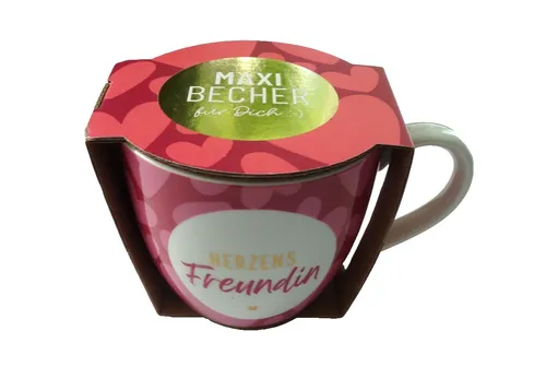 Maxi Groß Becher Kaffeebecher Porzellan Teebecher HERZENS FREUNDIN 400ml LA VIDA