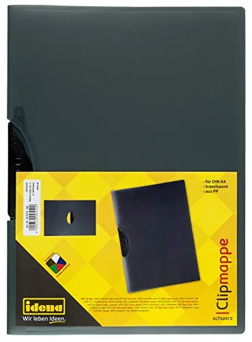 Idena 300554 - Clip Mappe für DIN A4 aus Polypropylen, transluzent schwarz, Klemmmappe, 1 Stück