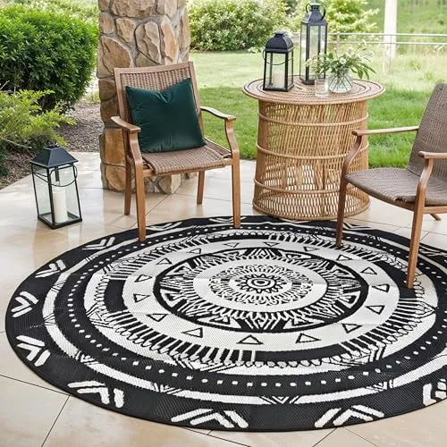 EVOCAMP Outdoor Teppich rund Ø 240 cm - Teppich für draußen, wetterfest und leicht, ideal für Picknicks oder Reisen mit praktischer Tragetasche für einfachen Transport.