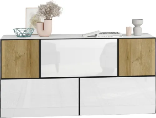 Sideboard VARIANTO 3 Schrank Set 5 tlg., 152 cm, weiß matt / Evoke Eiche