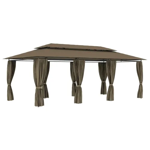 vidaXL Pavillon mit Vorhängen 600x298 cm - Taupe - Robuster Gartenpavillon für Outdoor-Events, UV-beständig mit abnehmbaren Vorhängen für Privatsphäre und Insektenschutz. Ideal für Partys, Hochzeiten und Grillfeste.