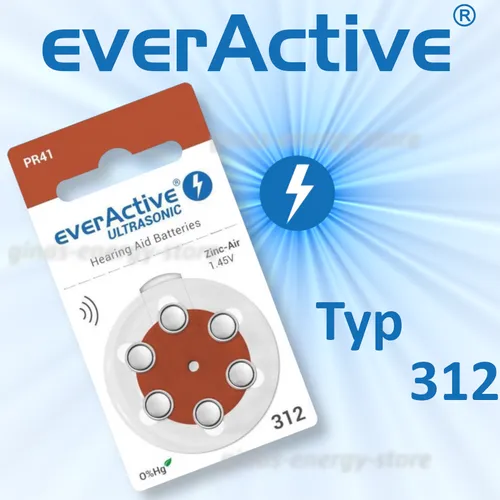 EverActive Typ 312 Ultrasonic Hörgerätbatterien Hörgerät Batterie 6 x