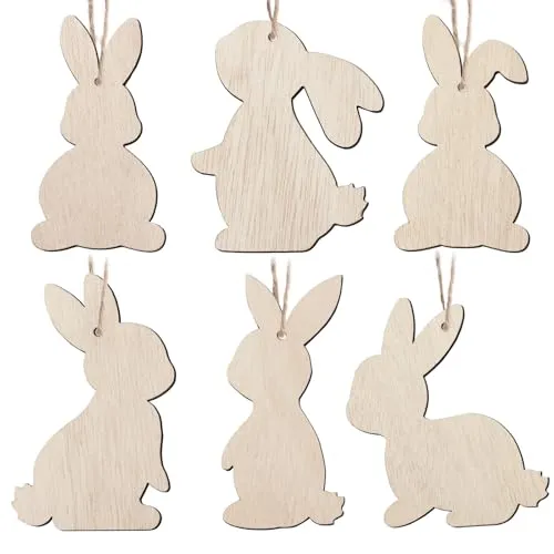 BETESSIN Osterdeko zum Aufhängen - 12 Stück Osterhasen Anhänger aus Holz - Osterhase Deko Holz - Osteranhänger für Geschenkanhänger Verpackung, Osterstrauß zum Basteln, Ostern Deko uvm.