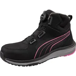 Puma Sicherheitsstiefel ASPIRE Disc Mid 632950 S3S ESD HRO SR - Schwarz/Pink, Gr. 39 - Hochwertige Sicherheitsstiefel für Frauen mit Stahlkappe und flexibler Durchtrittschutz-Technologie. Ideal für Handwerk und Industrie, bieten sie optimalen Tragekomfort dank atmungsaktivem Futter und innovativem Fußbett.