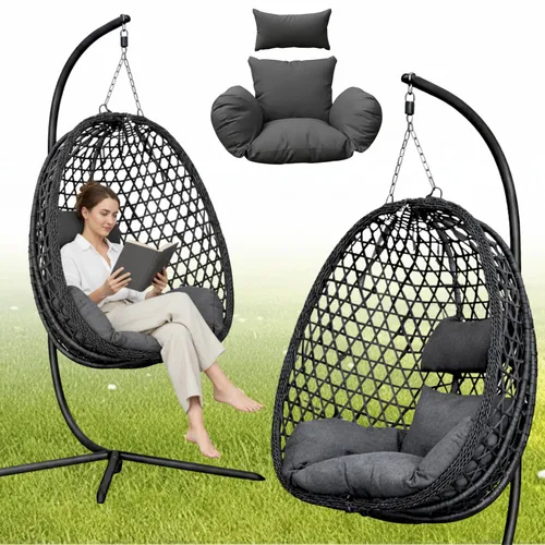 MEVEN Aura Hängesessel mit Gestell Graphit – Luxus Schwebesessel für Garten & Balkon