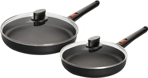 WOLL MADE IN GERMANY Eco Lite QXR Pfannen-Set, schwarz, Ø 28 cm - Leichtes und robustes Pfannen-Set mit abnehmbarem Stiel. Ideal für eine mühelose Handhabung. Die innovative Antihaftbeschichtung sorgt für ein einfaches Kochen und Reinigen. Spülmaschinenfest und induktionsgeeignet.