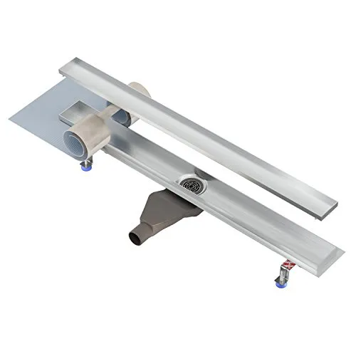 Nordona extraflache Edelstahl Duschrinne Complete Basic, Abgang Mitte Länge: 100 cm Inkl. befliesbare Mulde, Niederprofilsiphon Einbautiefe nur 6 cm