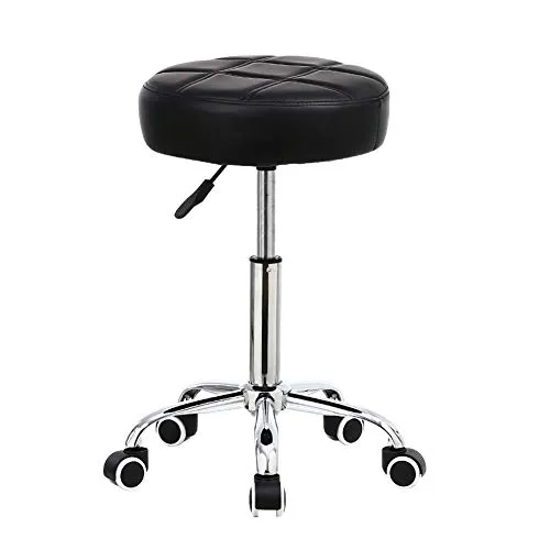 KKTONER Rollhocker Drehhocker höhenverstellbar 51-67cm Schwarz | 360° drehbar PU Leder 10cm Polsterung bis 135kg für Büro Salon