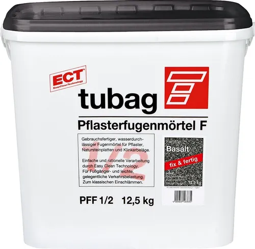 tubag Pflasterfugenmörtel PFF - Wasserdurchlässiger Fugenmörtel für Basalt - Mörtel für Pflasterfugen, 12,5 kg, ideal für wasserdurchlässige Anwendungen und sorgt für langlebige Fugen in Außenbereichen.