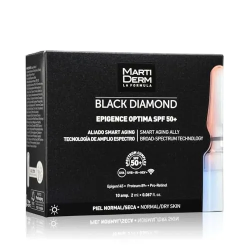 Martiderm Black Diamond Epigence Optima SPF50 - 10 Fläschchen - Dermokosmetika mit Lichtschutzfaktor 50, ideal zum Schutz vor UV-Strahlen und zur Bekämpfung von Hautalterung. Für alle Hauttypen geeignet und zieht schnell ein.