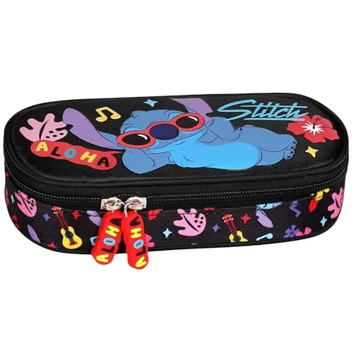 sarcia.eu Disney Stitch Aloha Schulmäppchen mit FÄCHER, Beutel für Mädchen, Schwarz 5x20x9cm (Stitch Fächern E)