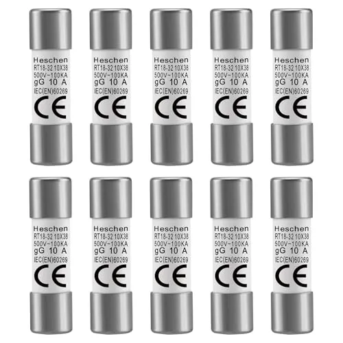 Heschen 10 Stück Zylindrische Keramikrohrsicherung RT18-32 (RO15) 10x38mm 10A 500V CE