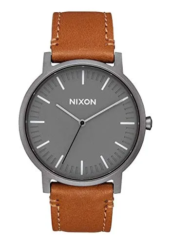 Nixon Porter Leder Armbanduhr Gunmetal / Charcoal / Taupe - Hochwertige Herren-Armbanduhr mit japanischem Miyota-Quarzuhrwerk, 50 m wasserdicht und elegantem Lederarmband für stilbewusste Männer.