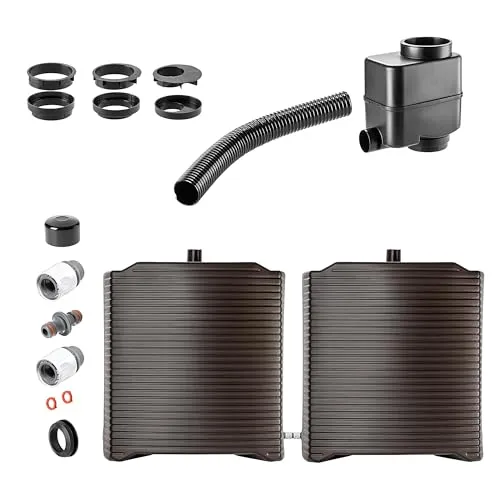 KADAX Regentonne, Modulregenwassertank für Garten, Wetterbeständiger Regenfass 126 Liter, Wassersammler, Regenbehälter aus Kunststoff, Wasserfass (2X Mokka + Sammler Set B)