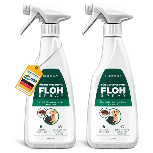 SILBERKRAFT Flohspray für die Umgebung - Effektives Flohspray für die Bekämpfung von Flöhen, Milben und Läusen in deiner Wohnung. Ideal für Textilien wie Hundebetten und Teppiche. Schützt bis zu 3 Monate. Hergestellt in Deutschland unter hohen Qualitätsstandards.