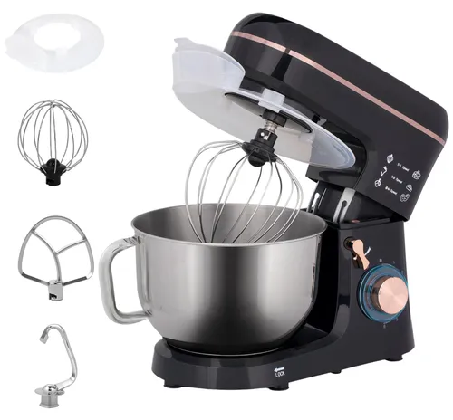 HOMCOM Küchenmaschine 5,5L mit 1400W Leistung - Vordächer: Leistungsstarke Küchenmaschine mit 5,5L Edelstahlschüssel und 6 Geschwindigkeitsstufen für müheloses Backen und Kochen!