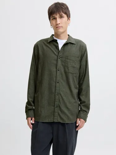 Jack & Jones Khaki Hemd - S - Klassisches Hemd aus reiner Baumwolle in Khaki, mit Kentkragen und Knopfleiste. Ideal für jeden Anlass, bietet es hohen Tragekomfort und einen zeitlosen Look.