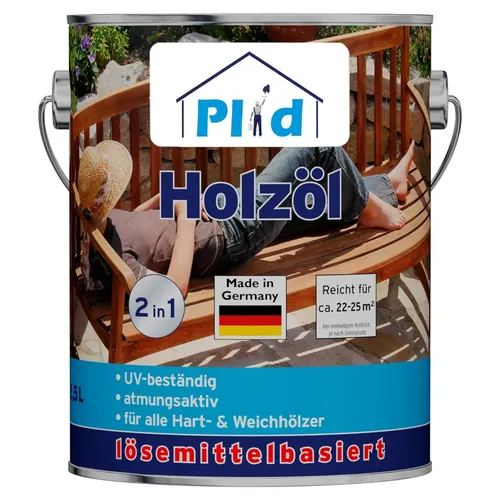 Holzöl 2,5 Douglasie - Pflegeöl für Gartenmöbel - Holzöl für Holzschutz und Pflege, schnelltrocknend und ideal für bis zu 25m². Perfekt für Gartenmöbel, schützt und verleiht seidenmatten Glanz.
