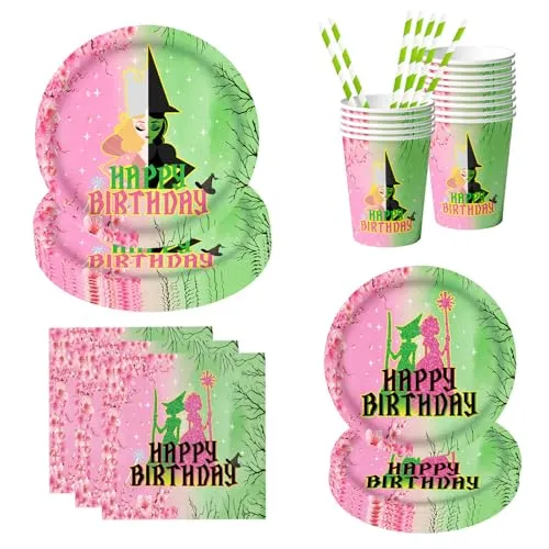 hexen deko halloween geschirr set ,60 pcs geburtstagsdeko mädchen halloween tischdeko ,enthält pappteller kindergeburtstag ,servietten,Bechern,Strohhalme,Hexen geschirr für geburtstag partygeschirr