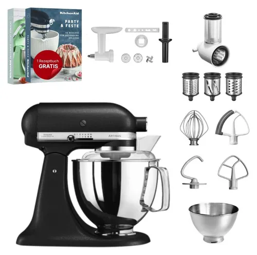 KitchenAid 4,8 L 5KSM175 Artisan Küchenmaschine Set mit Zubehör - Vielseitiges Küchenmaschinen-Set inklusive Gemüseschneider, Fleischwolf und Spritzgebäckvorsatz. Ideal für kreative Kochprojekte und schnelle Zubereitung von Speisen.