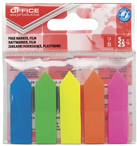 Office Products 14223737-99 Index Haftstreifen Pfeil Tabs Sticker Lesezeichen/Mini-Haftmarker aus 60 μm PP-Folie/ 12x45 mm/ 5x25 Blatt/Textstreifen Beschreibbare