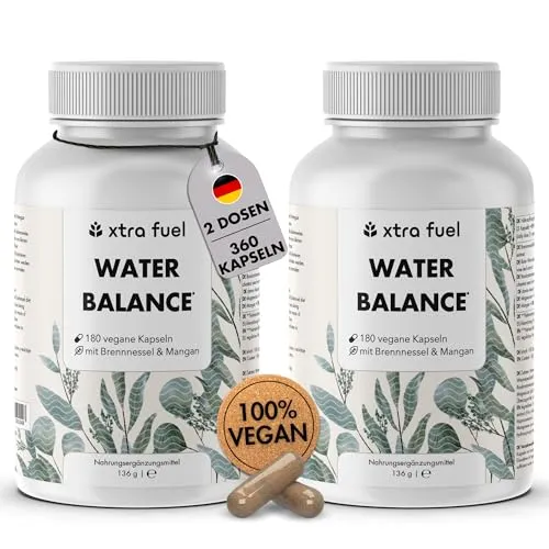 Water Balance Komplex - 360 vegane Kapseln für die Wasserbalance - Hochdosierte vegane Kapseln mit pflanzlichen Extrakten zur Unterstützung der Wasserbalance. 60 Tage Vorrat für eine einfache tägliche Einnahme, entwickelt in Deutschland und laborgeprüft für höchste Qualität.