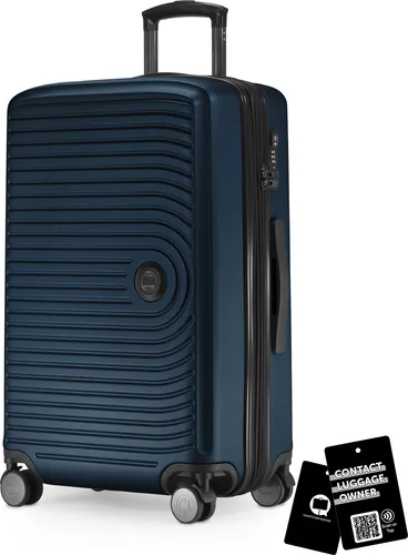 Mitte mittelgroßer Koffer mit digitalem Namensschild - Mittelgroßer, erweiterbarer Reisekoffer (90L) mit integriertem digitalen Hangtag für sicheren Kontakt ohne Datenpreisgabe. Ideal für Kurztrips und Geschäftsreisen.