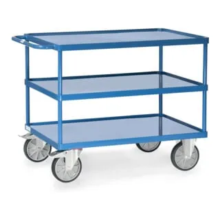 Fetra Tischwagen 2422W – Robuster Metallwagen mit 3 Etagen - Tischwagen mit 3 öl- und kratzfesten Etagen, Tragkraft bis 600 kg. Ideal für Lager und Werkstätten, ausgestattet mit TPE-Rollen für einfache Mobilität. Made in Germany.