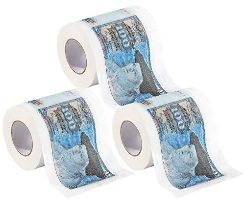 infactory Spaßpapier für Gäste-WC: 3 Rollen Retro-Toilettenpapier 100 D-Mark (lustige Klopapier-Rollen, Geschenkpapier)