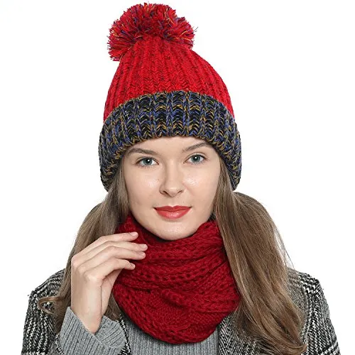 DonDon Loop Schal Damen Winter Schlauchschal Winterschal Wollschal warm und weich dunkelrot