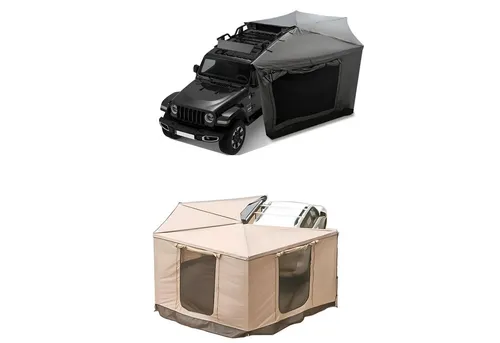 270 Markise Khaki oder Grau - Automarkise Zelt mit Vorzelt 200x200cm, wasserundurchlässig und ideal für jede Saison