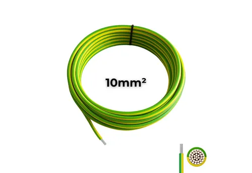 smartEC Erdungskabel H07V-K 10mm² Grün/Gelb (2500 cm) - Robustes Erdungskabel für den sicheren Einsatz in Wohn- und Gewerbeinstallationen. Flexibel und einfach zu verlegen, ideal für den Schutz Ihrer Solarmodule und elektrischen Geräte.